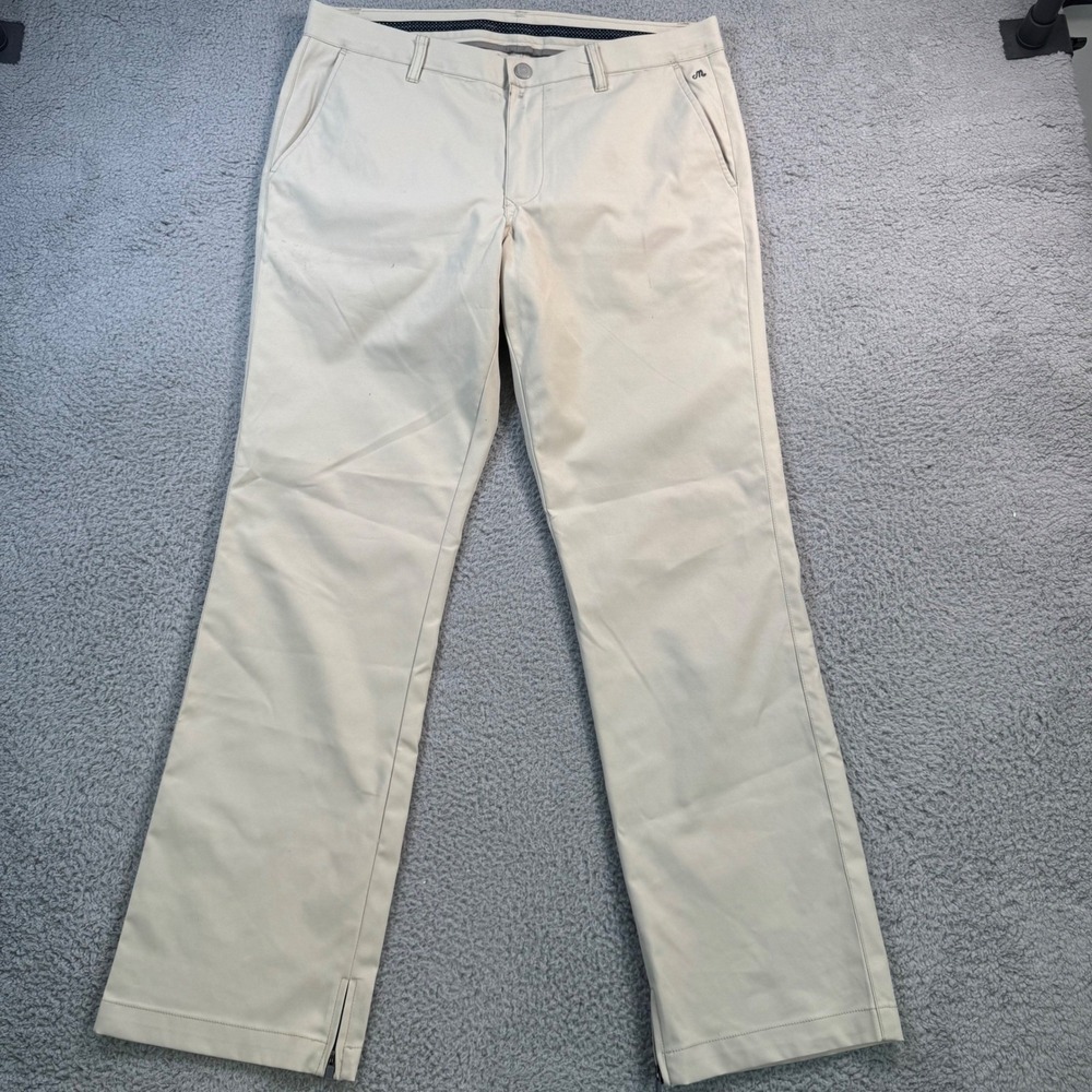 Maide Bonobos Mens Straight Leg Golf Pants Khaki Tan 34x32 Polyester Split Hem
